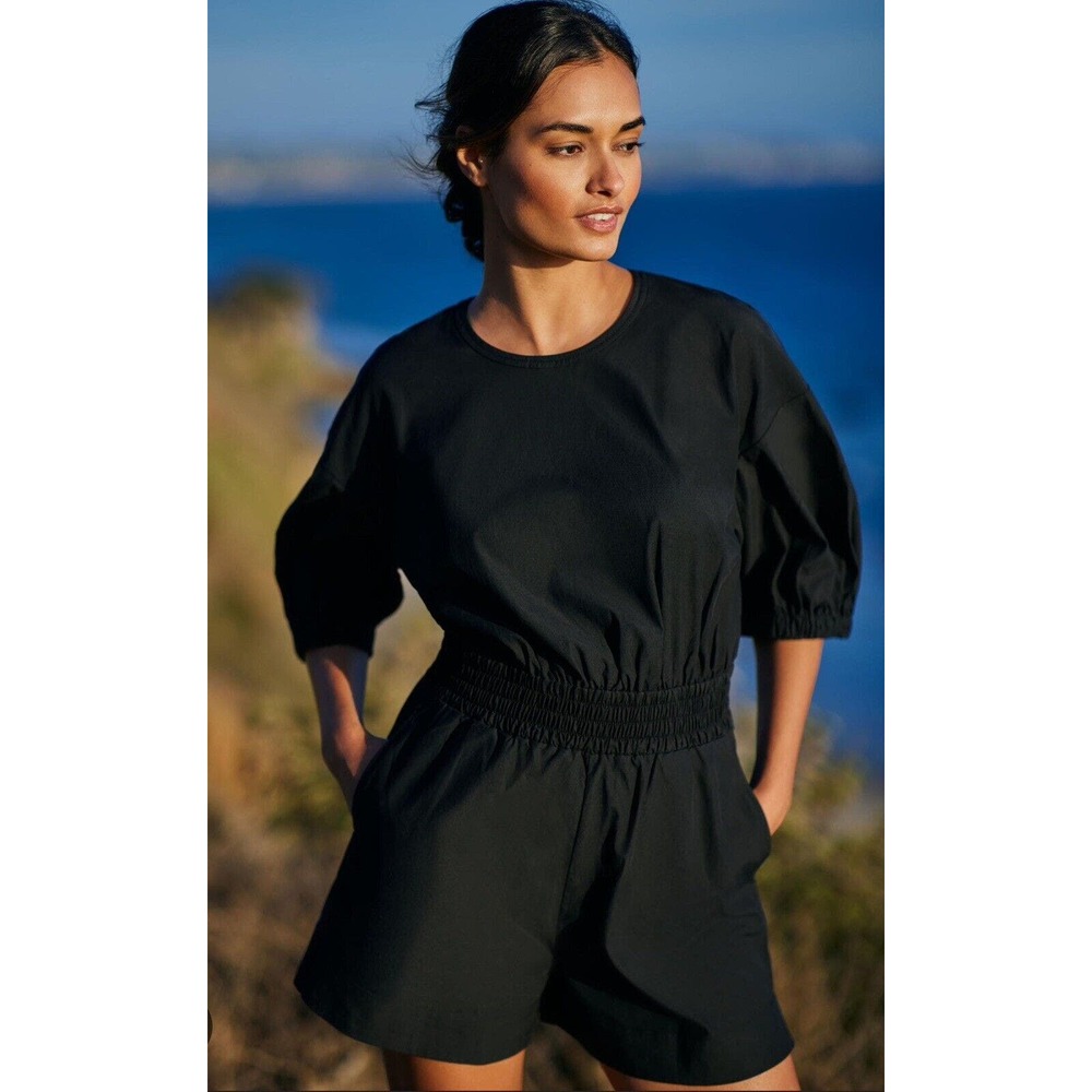 Sweaty Betty Loren Poplin‎ Romper in Black Size L NWT Anthropologie